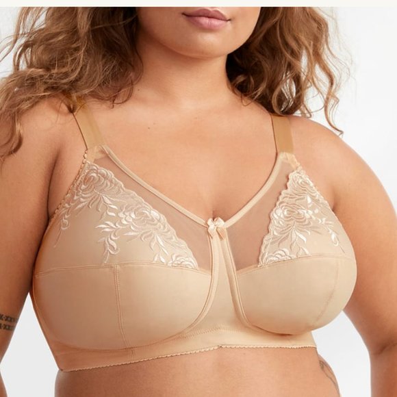 New Elila Full Figure Embroidered Microfiber Wire-Free Bra White 1301 - Picture 6 of 7